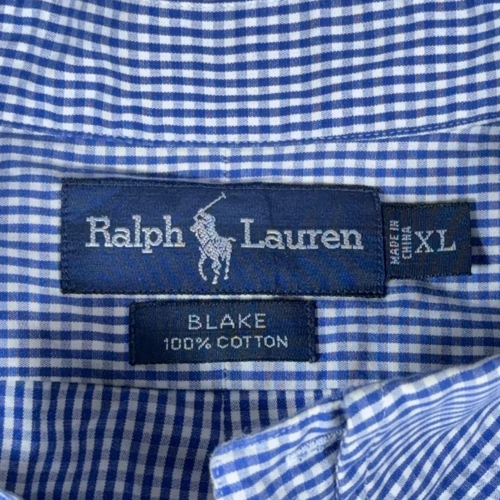 Ralph Lauren Blake Mens XL Blue Gingham Check Short Sleeve Button Down Shirt